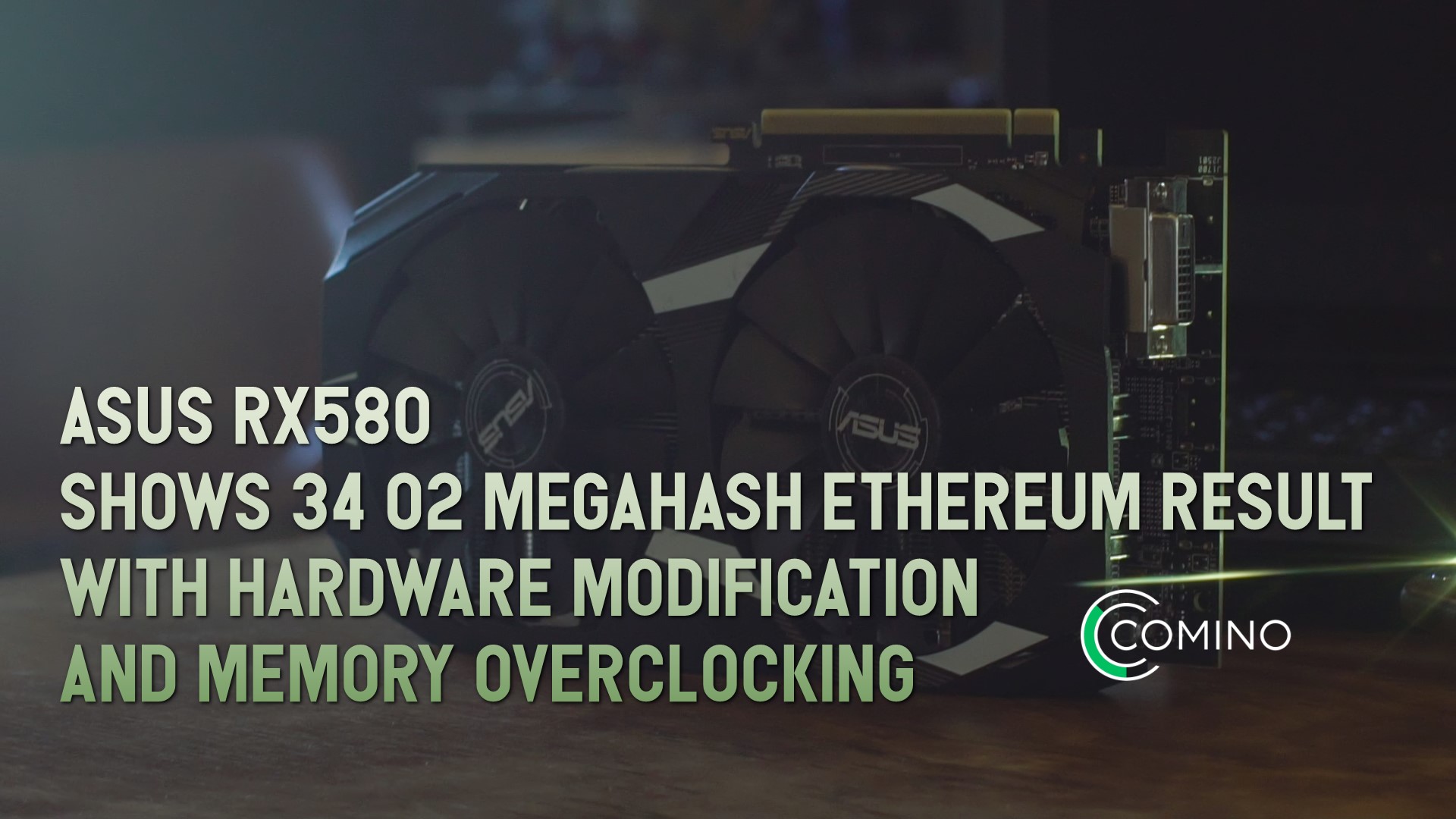 华硕RX580在硬件调整和内存超频的情况下达到了34,02 MEGAHASH的以太坊结果